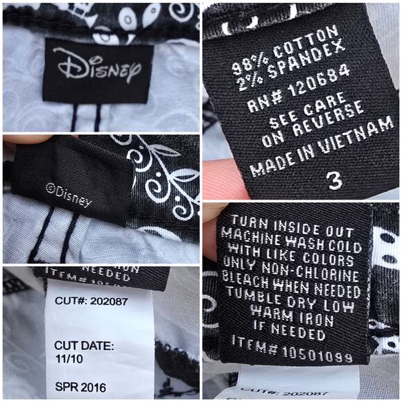 Alice In Wonderland Shorts Disney Size 3 Stretch Cotton Black White Print - Picture 2 of 5